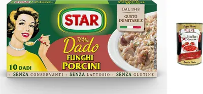 Produktbild von 24x Star dado funghi porcini brodo Steinpilze Suppenwürfel Brühe 10 pz + Italian gourmet polpa 400g
