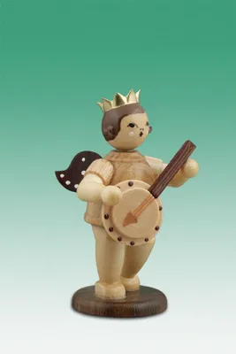 Produktbild von Holzfigur Musikantenengel mit Banjo natur ohne Krone Höhe 6,5cm NEU