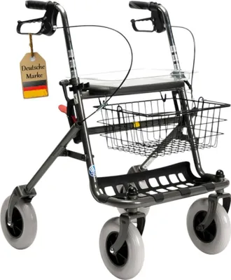 Produktbild von Vermeiren Standardrollator 286i, Carbon, faltbar, Vollausstattung, Indoor/Outdoor geeignet. Maße: H: 78-99 cm, B: 60 cm, L: 68 cm; Sitz: H: 56 cm, B: 42 cm, T: 16 cm. Inkl. Einkaufskorb, Tablett, Gehstockhalterung. 9 kg.