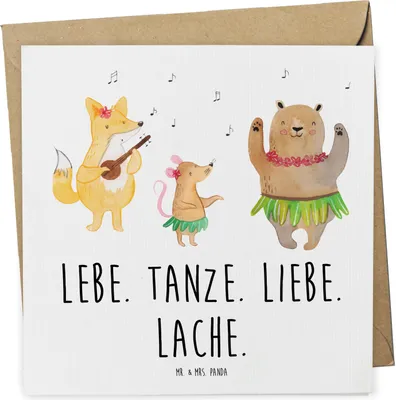 Produktbild von Mr. & Mrs. Panda Grußkarte Waldtiere Aloha - Weiß - Geschenk, Musik, Klappkarte, Lustige Sprüche, Lachen, anlasskarte, Igel, Bär, faltkarte, Tanzen, Glückwunschkarte