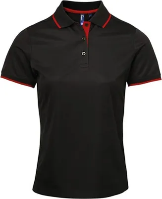 Produktbild von Premier Workwear PR619 | Damen Contrast Coolchecker Polo - Farbe: Black/Red (ca. Pantone 200) - Größe: XXL