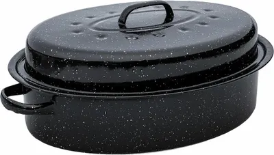 Produktbild von ESTIA | Auflaufform - Bratentopf - Schmortopf 7,8 L - mit Rost und Deckel schwarz - Gänsebräter