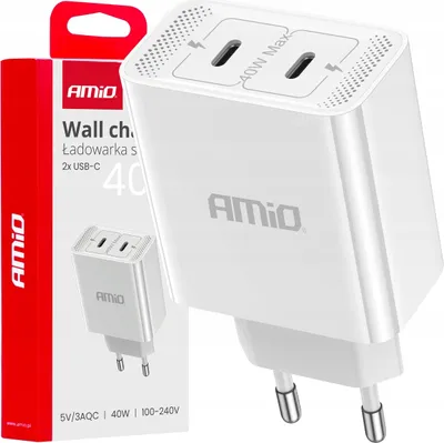 Produktbild von 230V Netzladegerät 40W 2x USB-C Weiß - AMIO-03892