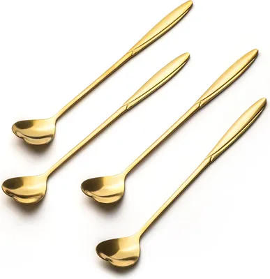 Produktbild von Herz-Teelöffel mit langem Stiel - 4er-Set in eleganter Goldfarbe
