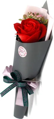Produktbild von Seifenblume Rose Rot mit Dekoration in Papierverpackung