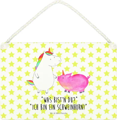 Produktbild von Mr. & Mrs. Panda Deko Schild Einhorn Schwein DIN A4 - Weiß - Geschenk, Wandbild, Unicorn, Türschild, Einhörner, Freundin, Freundschaft, kleine aufmerksamkeit, holzbild