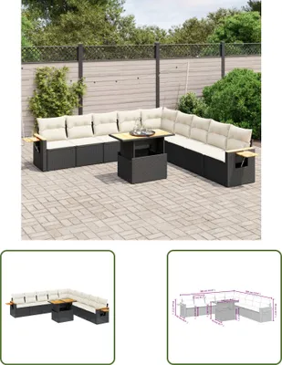 Produktbild von The Living Store 11-tlg. Garten-Sofagarnitur mit Kissen Schwarz Poly Rattan