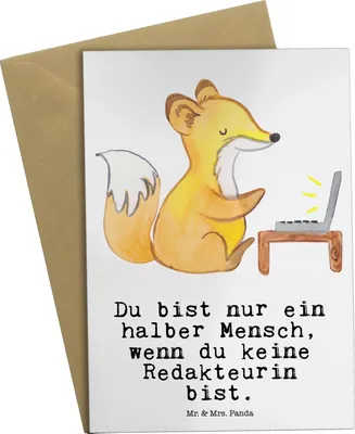 Produktbild von Mr. & Mrs. Panda Grußkarte Redakteurin Herz - Weiß - Geschenk, Lustig, Spruch, hochzeitskarten, Korrespondent, osterkarte, einladungskarten, weihnachtskarten, Online