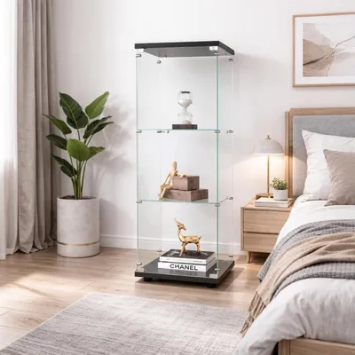 Productafbeelding van Glazen displaykast, vrijstaand, afsluitbaar, 1 deur, 3 legplanken, zwart