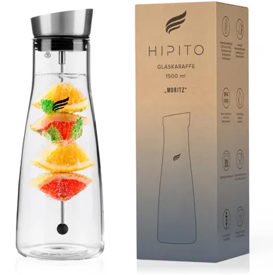 Produktbild von Glas Karaffe 1,5 L mit Fruchteinsatz und Edelstahldeckel