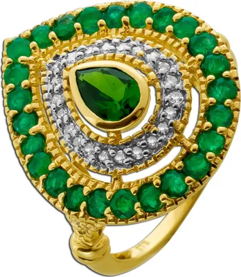 Produktbild von Smaragdring Gold 585 14K Turmalin Brillanten 0.12ct Smaragd Edelsteine 17