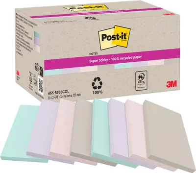 Immagine prodotto di Post-it 655-RSS8COL Post-it, foglietti adesivi super adesivi, riciclabili, colori pastello