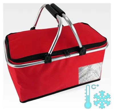 Produktbild von Faltbarer Einkaufskorb mit Thermofunktion 30 L Kühltasche Picknickkorb Isoliertasche (rot)