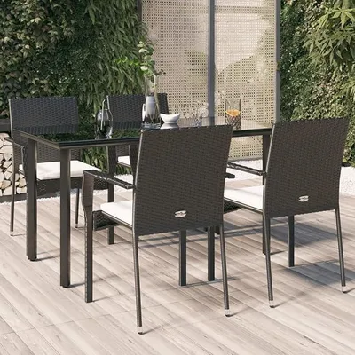 Produktbild von 5 teilig Garten Sitzgruppe Poly Rattan Gartenmöbel Set 4 Personen Essgruppe Gartentisch mit Stühle Stapelbare Gartengruppe Sitzgarnitur Gartengarnitur Terassenmöbel Schwarz#4