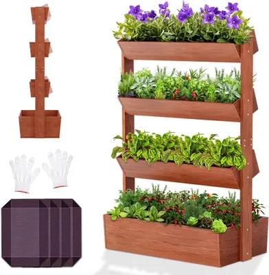 Produktbild von MEULBATY Balkonkasten Holz Hochbeet Blumenkasten, Blumentreppe, Pflanztreppen robuste Massivholzstruktur, 4-Ebenen-Design