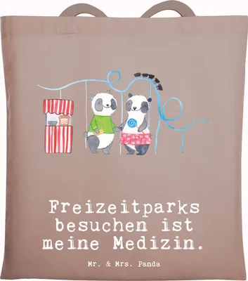 Produktbild von Mr. & Mrs. Panda Shopping Tasche Pandas Freizeitpark besuchen - Braun Pastell - Geschenk, Tote Bag, Laptoptasche, Beutel, Achterbahn fahren, Schultasche