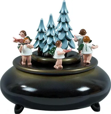 Produktbild von Spieldose Engel mit Instrumenten am Weihnachtsbaum ØxH 22x24cm NEU