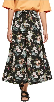 Zdjęcie produktu dla Spódnica damska Urban Classics Ladies Viscose Midi Skirt, czarna w tropikalne wzory – rozmiar M