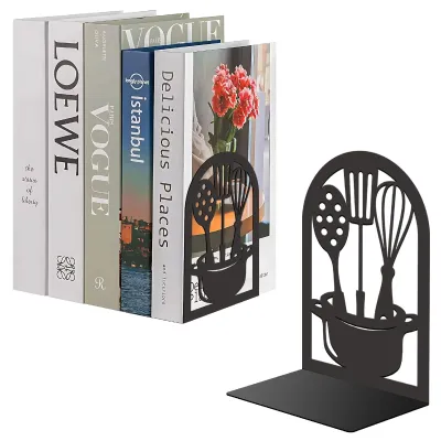 Immagine prodotto di Omgoods - Set di 2 supporti per libri in metallo neri, ideali per la cucina e la scrivania