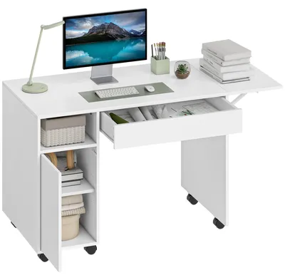 Produktbild von HOMCOM Rollbarer Computertisch klappbarer Schreibtisch mit Schrank und Schublade