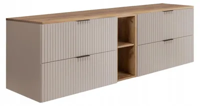 Zdjęcie produktu dla Szafka Łazienkowa Wisząca Kaszmir Regał Blat Dąb 180X46Cm Flisan Ryflowana