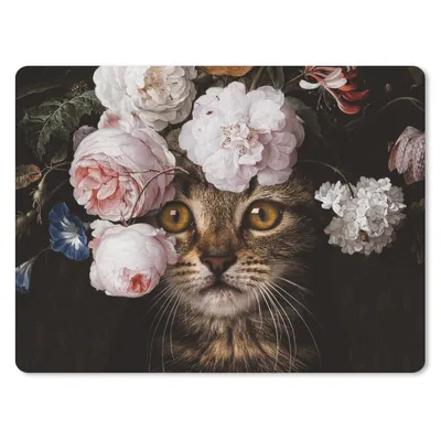 Produktbild von MuchoWow® Mauspad Mousepad Katze - Blumen - Tierkopf 40x30 cm - Mousepads - Maus Mat - Pad - Mausunterlage - Anti Rutsch