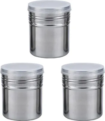 Produktbild von 3-teiliger Puderzuckerstreuer, Puderzuckerstreuer aus Edelstahl mit Deckel, Sieb-Dredge-Shaker (silberfarben)