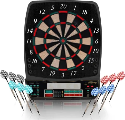 Produktbild von Physionics® Elektronische Dartscheibe-28 Spiele/131 Spielvarianten/inkl. 12 Dartpfeile/100 Ersatz-Pfeilspitzen und Netzteil, 8 Spieler/LED-Dartboard