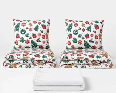Obrázek produktu pro Set dvoulůžko Ozdoby zelené - 2x povlečení, prostěradlo 180x200 cm (026) bílá