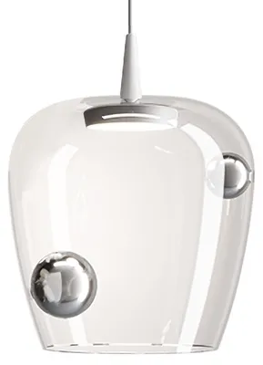 Zdjęcie produktu dla Lampa wisząca Zafferano Bilia 27 cm LED 8 W 3000 K, biało-srebrna - dmuchane szkło borokrzemianowe, design do nowoczesnych wnętrz