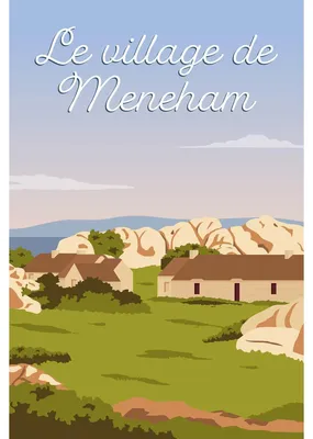 Image de Tableau mural encadré illustration village de Meneham 65x97 cm, Tableau mural moderne pour décoration intérieure