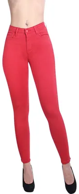 Produktbild von topschuhe24 2813 Damen Skinny Jeans Hose High Waist , Farbe:Rot, Größe:34 EU