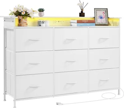 Image de Commode avec 9 tiroirs en tissu Tiroirs d'armoire Lampes LED blanches