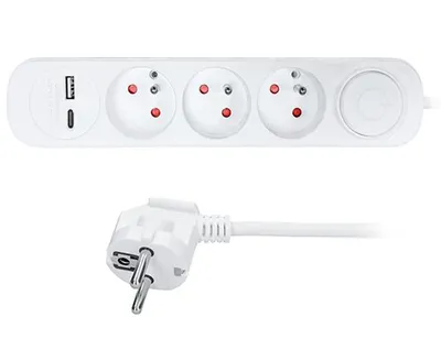Produktbild von Verlängerungskabel mit aus. 3Z + USB A+C, 2m