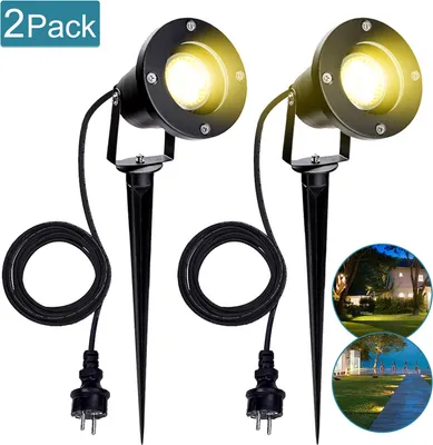 Immagine prodotto di Wolketon 2X LED Faretto da giardino Luce da giardino bianco caldo LED Illuminazione da giardino IP65 4W GU10 Con spina a terra Prato all'aperto Per esterno, giardino, prato