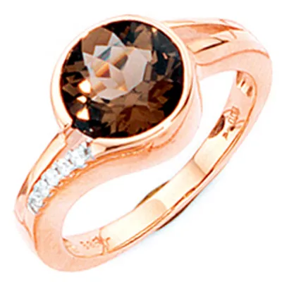Produktbild von JOBO Damen Ring 585 Gold Rotgold 5 Diamanten Brillanten 0,04ct. 1 Rauchquarz Goldring Größe 50