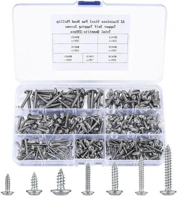 Image de Lot de vis autotaraudeuses : 250 vis en acier inoxydable M3/M4/M5