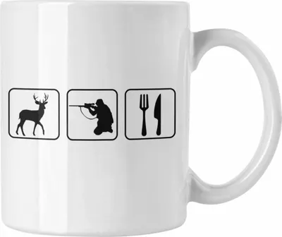 Produktbild von Trendation - Jäger Tasse Geschenk Eat Sleep Jagen Repeat Geschenkidee (Weiß)