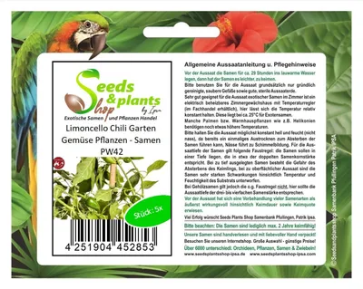 Immagine prodotto di 5x Piante da orto di peperoncino Limoncello - Semi PW42