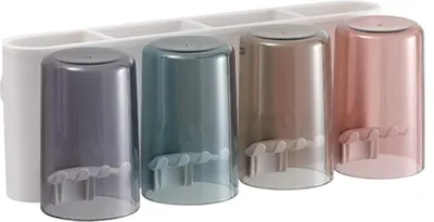 Produktbild von Zahnbürstenhalter Wand,Zahnputzbecher Kunststoff Set,Zahnputzbecherhalter ohne Bohren Kinder- und Familientauglich (Weiß) (4 Becher)
