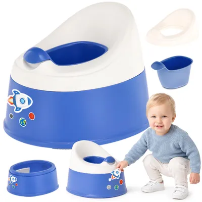 Produktbild von Töpfchen Kinder Lerntöpfchen Toilettentrainer Toilette für Kinder WC Stabil Nestpot Raketen-Sticker Blau Weiß Sun Baby