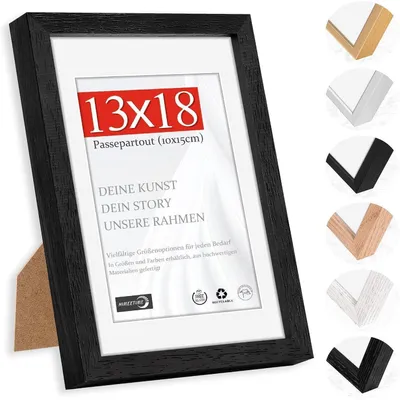 Productafbeelding van Fotolijst 13x18 cm, natuurhout, zwart, met passe-partout van 10x15 cm. Geschikt voor wandmontage en als tafeldecoratie