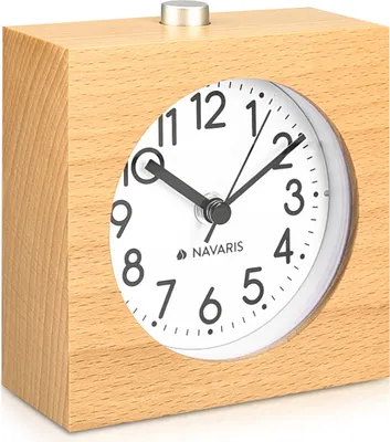 Produktbild von Navaris Wecker Naturholz Hellbraun Retro Viereckig Analog leise mit Snooze Funktion