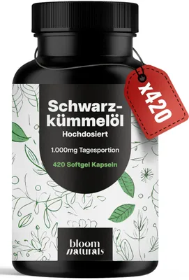 Produktbild von Bloom Naturals Schwarzkümmelöl 420 Kapseln 1.000 mg Tagesportion