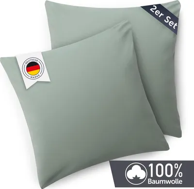 Produktbild von Blumtal Kissenbezug 40x40 cm (2er Set Kissenbezüge) - Blaugrün - 100% Baumwoll-Jersey mit Reißverschluss