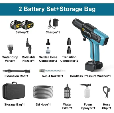 Produktbild von Hochdruckreiniger - Kabellose Hochdruckpistole - 220 bar 3800W - 5-in-1 Düse - 7 l/min, 3 Stufen - Für 18V Akkusystem - Set mit 2 Akkus