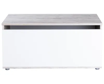 Produktbild von Spielzeugkiste mit Dämpfern 90 cm – viel Stauraum, Gasdruckfedern, Eiche/Weiß