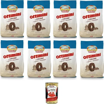 Produktbild von Divelle Ottimini Biscotti al cacao con gocce di cioccolato Ottimini Kakaokekse mit Schokoladenstückchen 8x400+Italian Gourmet polpa 400g