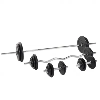 Produktbild von GORILLA SPORTS® Hantelset - 108kg, Langhantelstange 170cm, SZ Curlstange 120cm, 18 Hantelscheiben, Gusseisen Gummiert, 2 Kurzhanteln 30mm, 8 Sternverschlüsse, Griff gerändelt - Gewichten