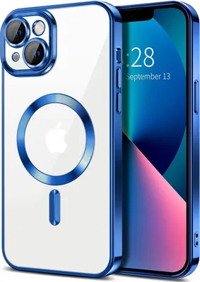 Image de Coque magnétique transparente pour iPhone 13, compatible MagSafe, coque de protection galvanisée avec protection de l'appareil photo Bleu